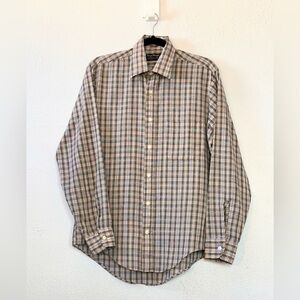Vintage Mens Button Down Plaid LS Shirt M ROYAL KNIGHT Permanent Press Pocket